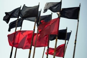 A group or red and black coloured flags